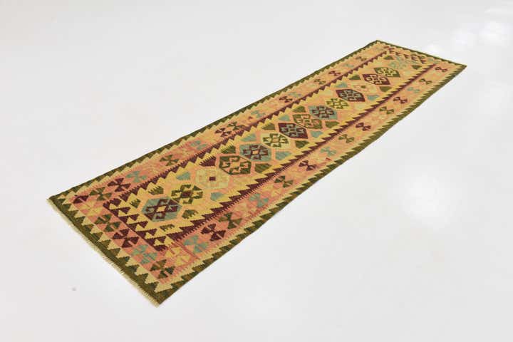 2' 7 x 9' 9 Hand Woven Kilim Maymana Wool Runner Rug