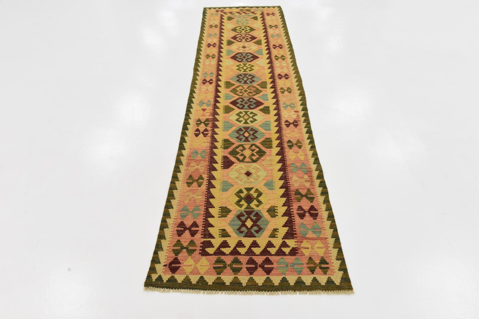2' 7 x 9' 9 Hand Woven Kilim Maymana Wool Runner Rug