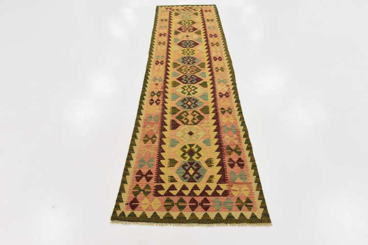 2' 7 x 9' 9 Hand Woven Kilim Maymana Wool Runner Rug