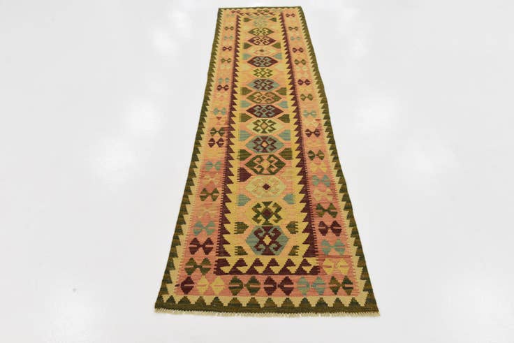 Detail image of 2' 7 x 9' 9 Hand Woven Kilim Maymana Wool Runner Rug