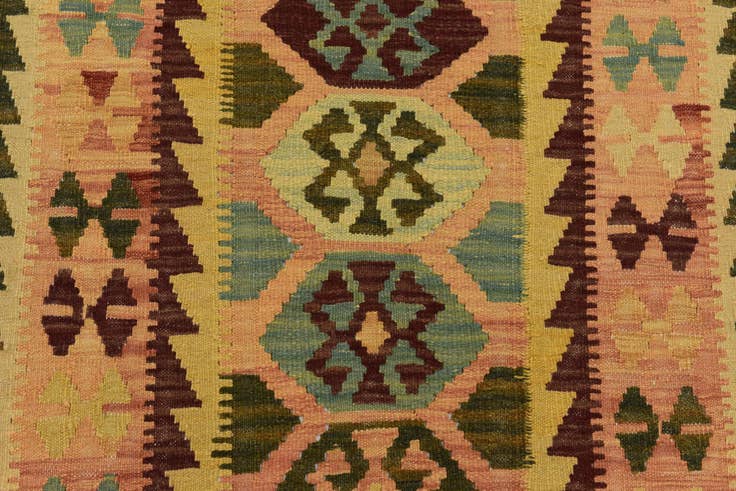 Detail image of 2' 7 x 9' 9 Hand Woven Kilim Maymana Wool Runner Rug