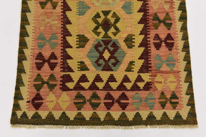 2' 7 x 9' 9 Hand Woven Kilim Maymana Wool Runner Rug