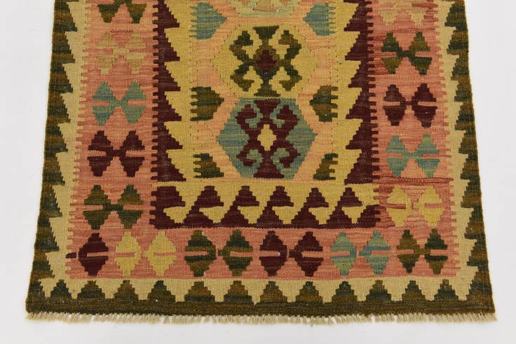 Detail image of 2' 7 x 9' 9 Hand Woven Kilim Maymana Wool Runner Rug