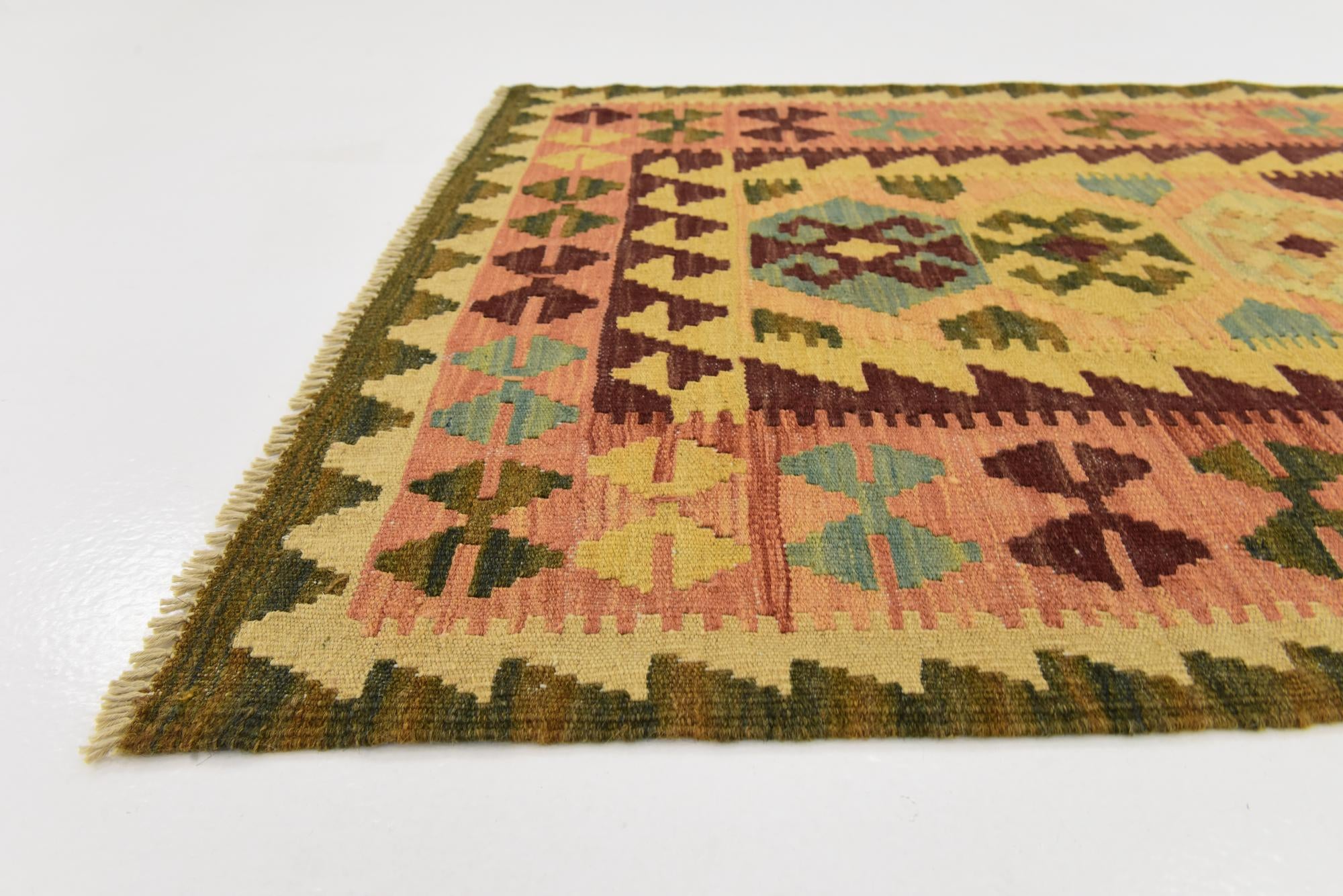 2' 7 x 9' 9 Hand Woven Kilim Maymana Wool Runner Rug