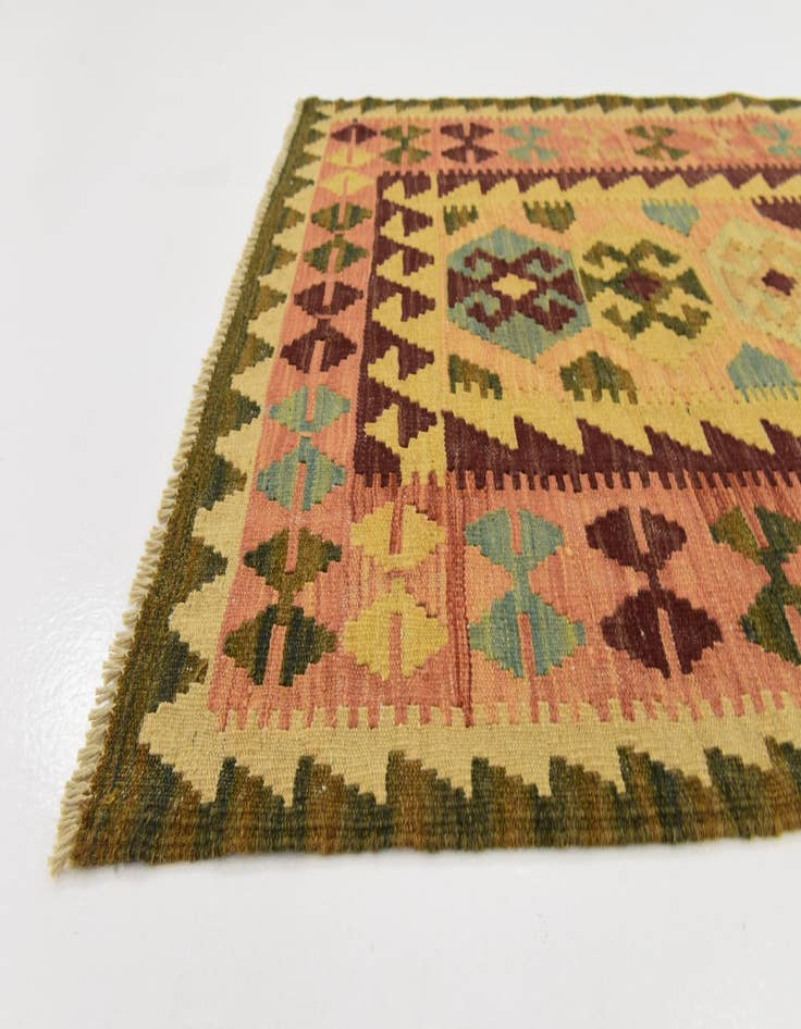 Detail image of 2' 7 x 9' 9  Hand Woven Kilim Maymana Wool Runner Rug