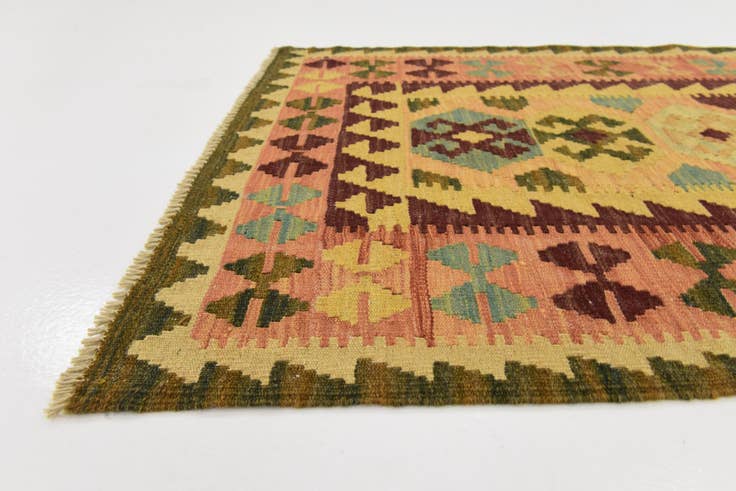 Detail image of 2' 7 x 9' 9 Hand Woven Kilim Maymana Wool Runner Rug