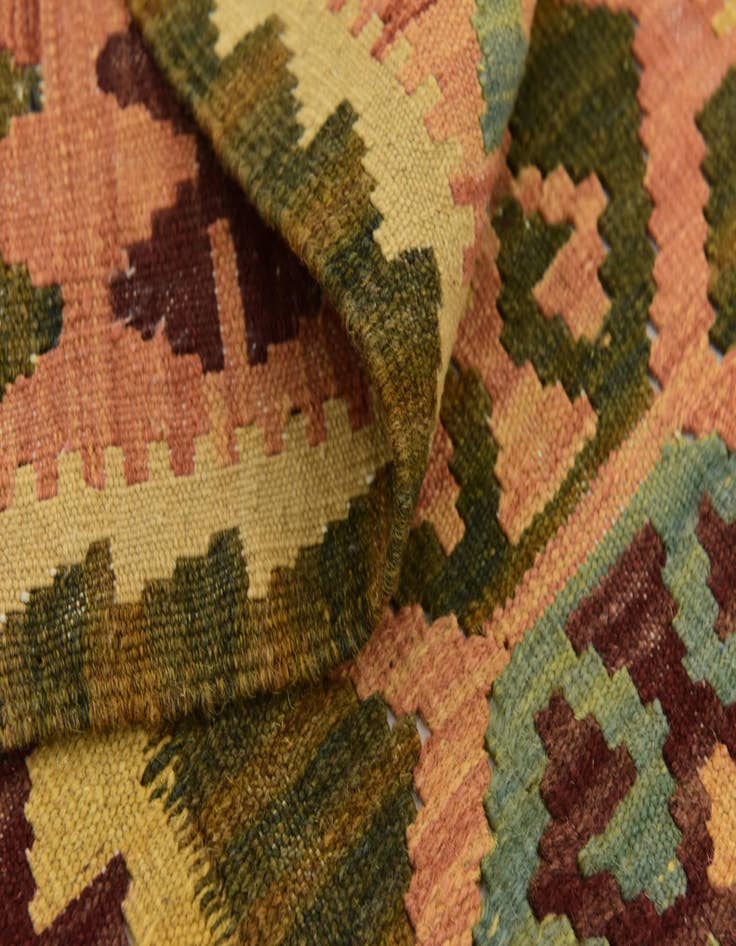 Detail image of 2' 7 x 9' 9  Hand Woven Kilim Maymana Wool Runner Rug