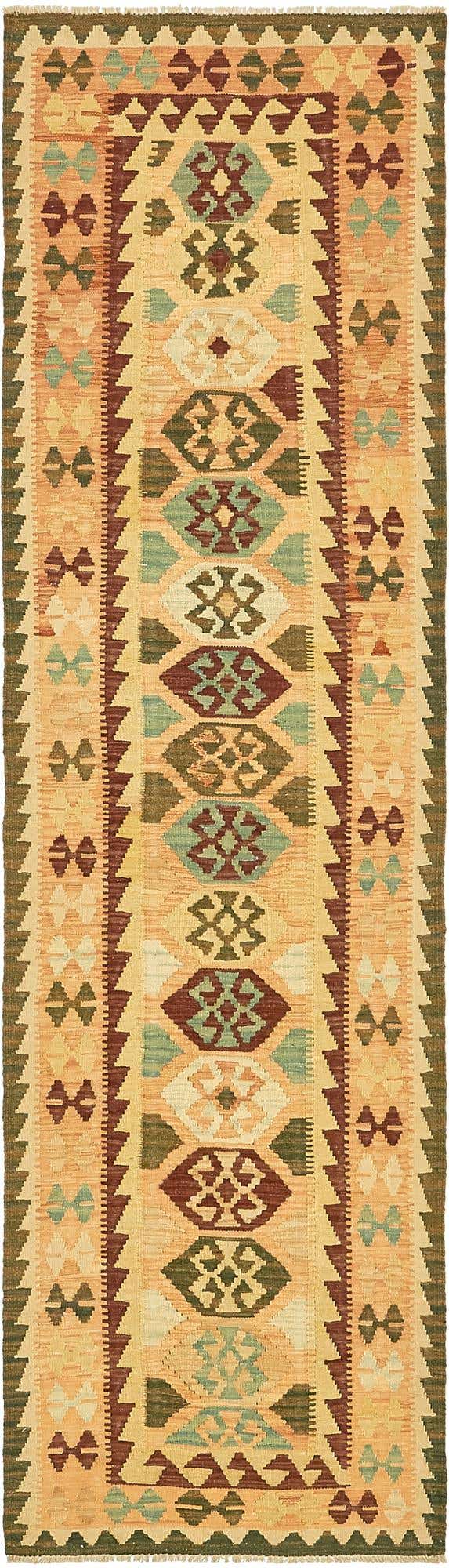 2' 7 x 9' 9 Hand Woven Kilim Maymana Wool Runner Rug