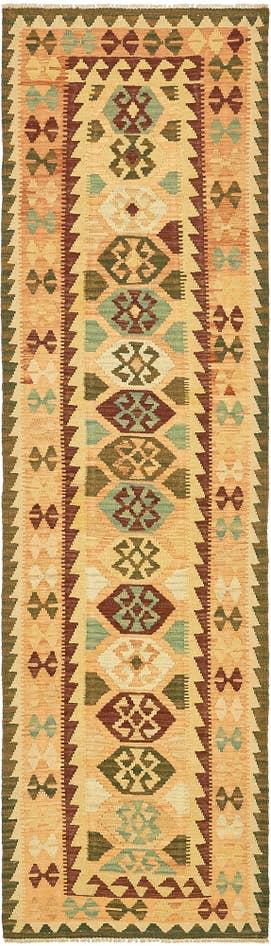 Detail image of 2' 7 x 9' 9 Hand Woven Kilim Maymana Wool Runner Rug