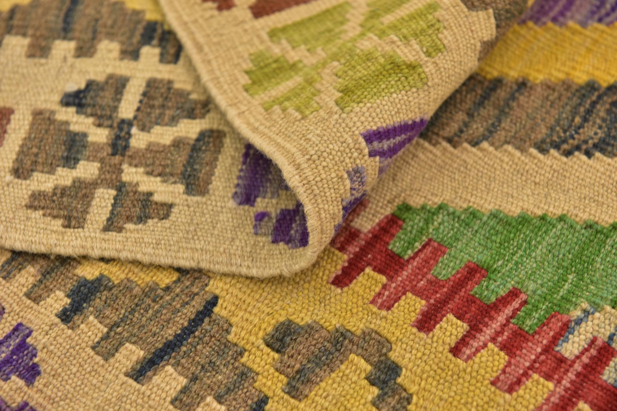 3' 3 x 6' 4 Hand Woven Kilim Maymana Wool Runner Rug