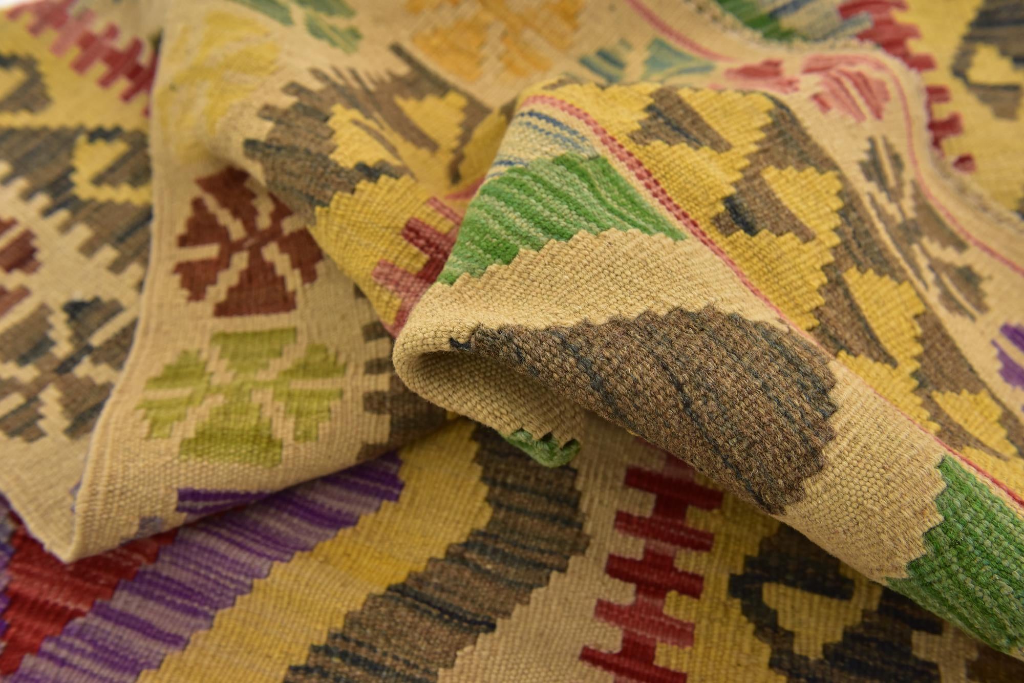 3' 3 x 6' 4 Hand Woven Kilim Maymana Wool Runner Rug