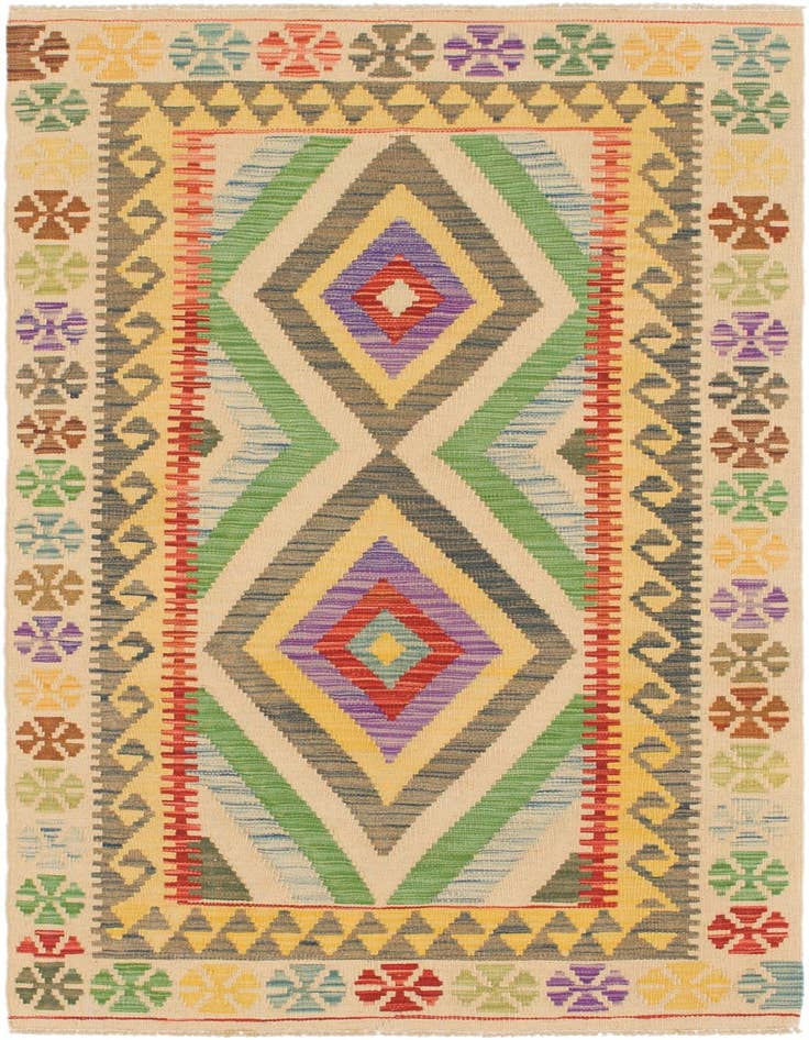 Detail image of 3' 3 x 6' 4 Hand Woven Kilim Maymana Wool Runner Rug
