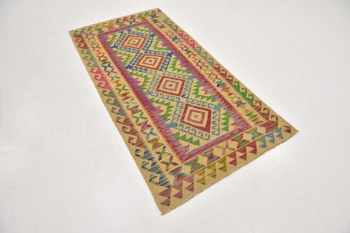 3' 4 x 6' 7 Hand Woven Kilim Maymana Wool Runner Rug