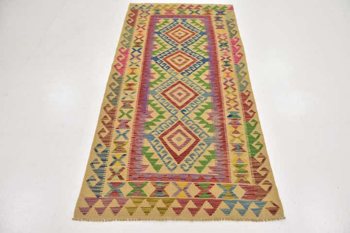 3' 4 x 6' 7 Hand Woven Kilim Maymana Wool Runner Rug