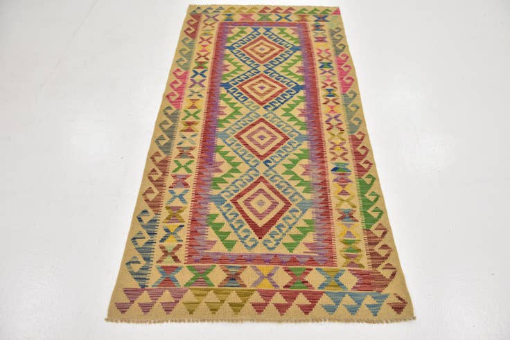 Detail image of 3' 4 x 6' 7 Hand Woven Kilim Maymana Wool Runner Rug