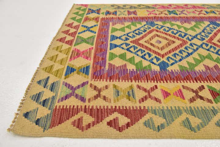 3' 4 x 6' 7 Hand Woven Kilim Maymana Wool Runner Rug