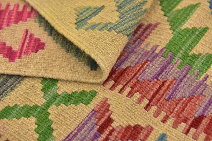 3' 4 x 6' 7 Hand Woven Kilim Maymana Wool Runner Rug