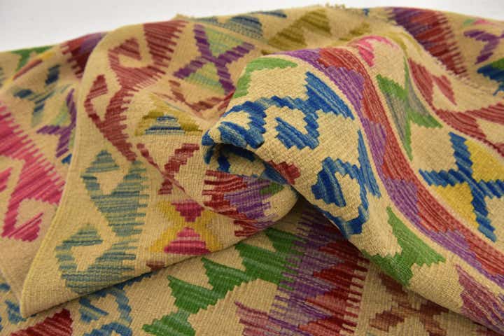 3' 4 x 6' 7 Hand Woven Kilim Maymana Wool Runner Rug