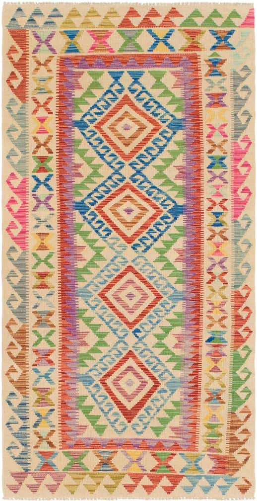 3' 4 x 6' 7 Hand Woven Kilim Maymana Wool Runner Rug