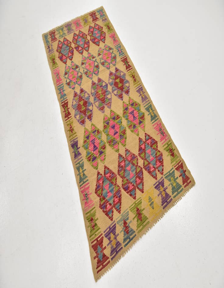 Detail image of 3' 2 x 6' 5  Hand Woven Kilim Maymana Wool Runner Rug