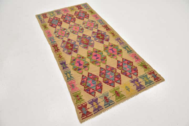 3' 2 x 6' 5 Hand Woven Kilim Maymana Wool Runner Rug