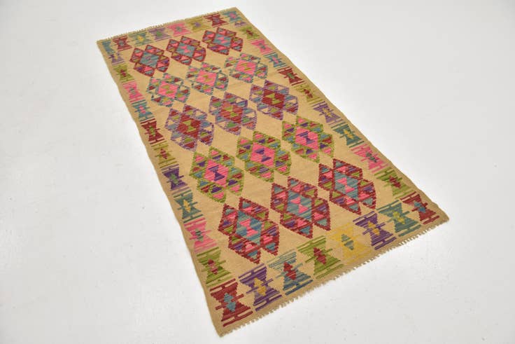 Detail image of 3' 2 x 6' 5 Hand Woven Kilim Maymana Wool Runner Rug