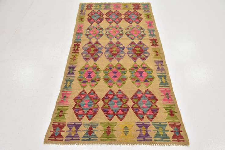 Detail image of 3' 2 x 6' 5 Hand Woven Kilim Maymana Wool Runner Rug