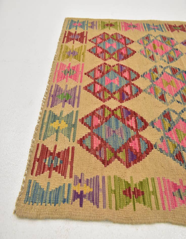 Detail image of 3' 2 x 6' 5  Hand Woven Kilim Maymana Wool Runner Rug