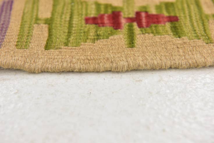 Detail image of 3' 2 x 6' 5 Hand Woven Kilim Maymana Wool Runner Rug