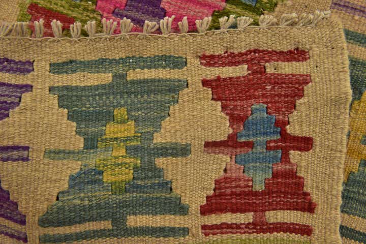 3' 2 x 6' 5 Hand Woven Kilim Maymana Wool Runner Rug