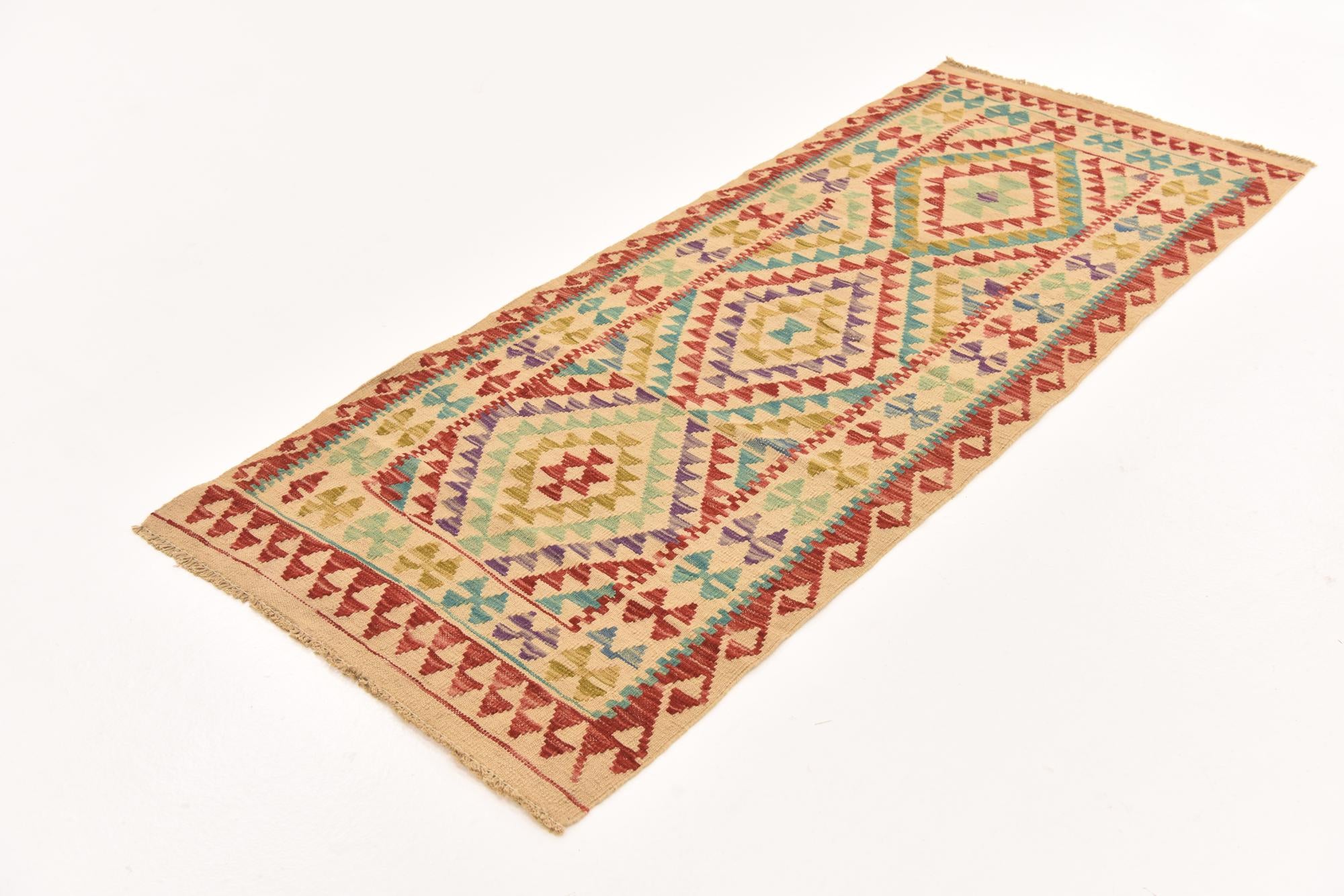 80cm x 200cm Tejido a mano Kilim Maymana Alfombra Lana Pasillera