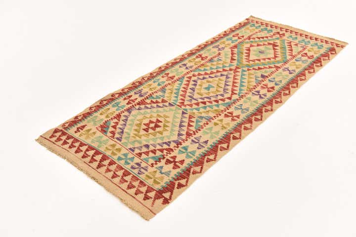 2' 7 x 6' 7 Hand Woven Kilim Maymana Wool Runner Rug