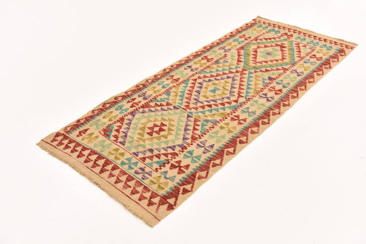 Detail image of 2' 7 x 6' 7 Hand Woven Kilim Maymana Wool Runner Rug