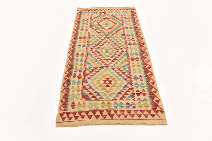 2' 7 x 6' 7 Hand Woven Kilim Maymana Wool Runner Rug