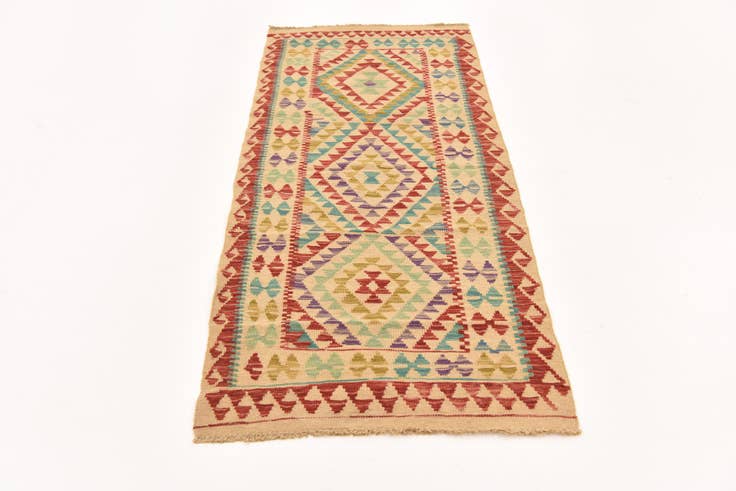 Detail image of 2' 7 x 6' 7 Hand Woven Kilim Maymana Wool Runner Rug