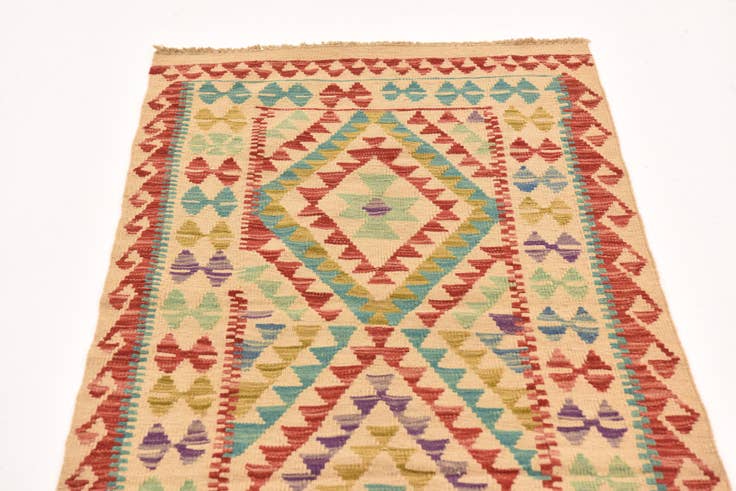 Detail image of 2' 7 x 6' 7 Hand Woven Kilim Maymana Wool Runner Rug