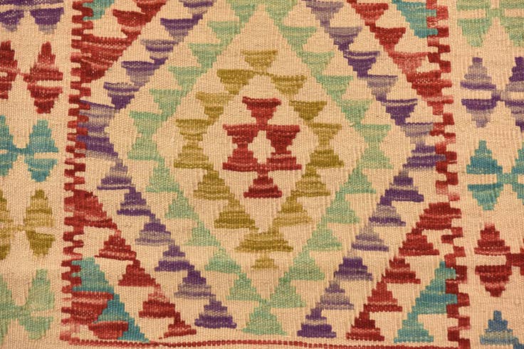 Detail image of 2' 7 x 6' 7 Hand Woven Kilim Maymana Wool Runner Rug