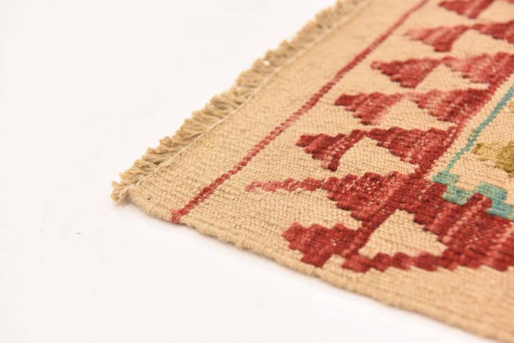 Detail image of 2' 7 x 6' 7 Hand Woven Kilim Maymana Wool Runner Rug