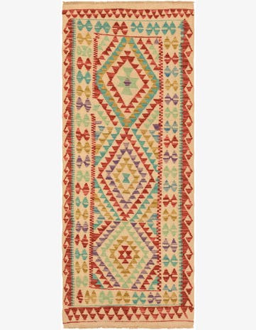 2' 7 x 6' 7 Hand Woven Kilim Maymana Wool Runner Rug