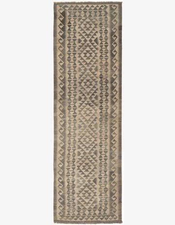 2' 11 x 9' 9 Hand Woven Kilim Maymana Wool Runner Rug