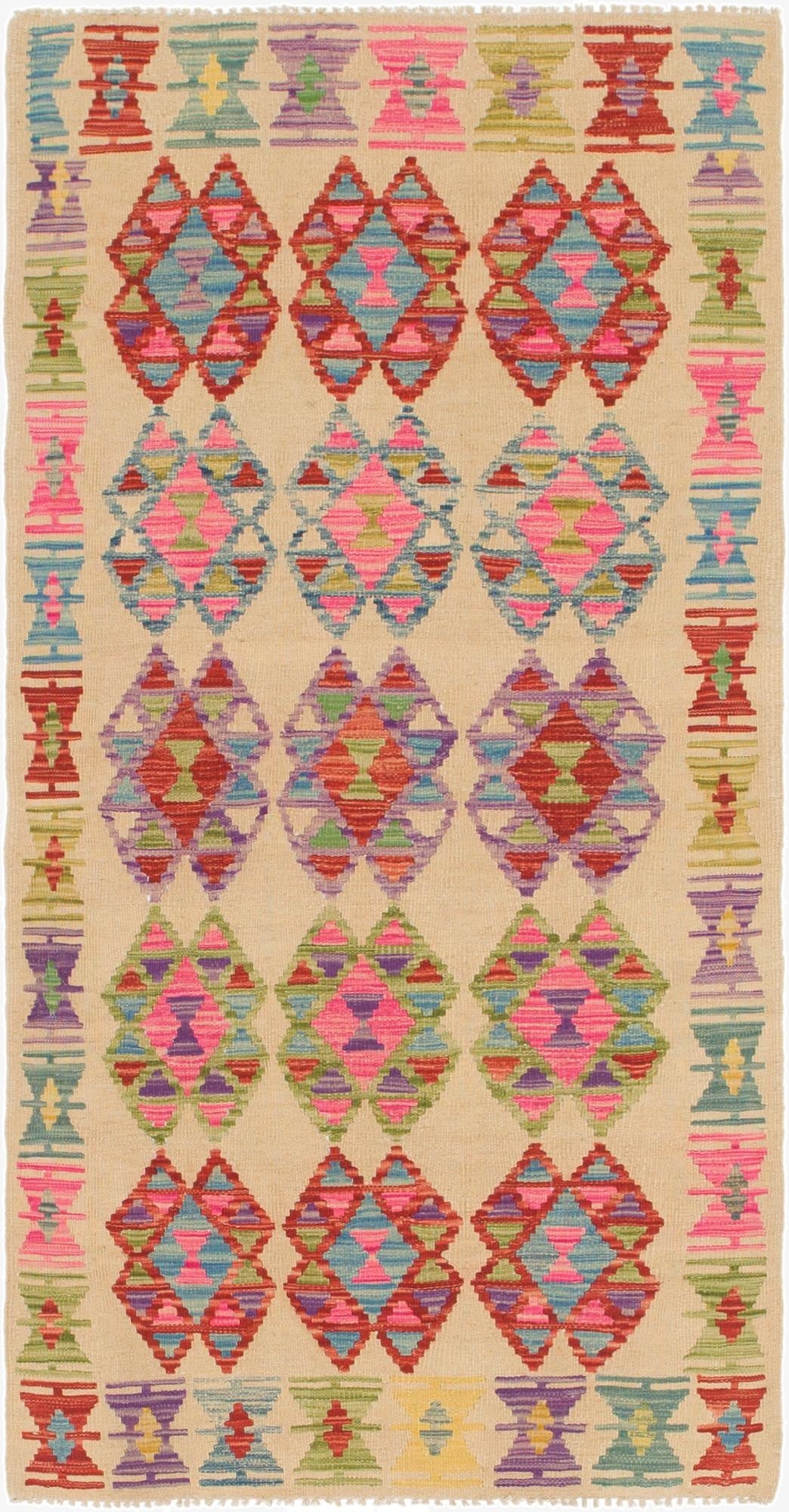 3' 2 x 6' 5  Hand Woven Kilim Maymana Wool Runner Rug