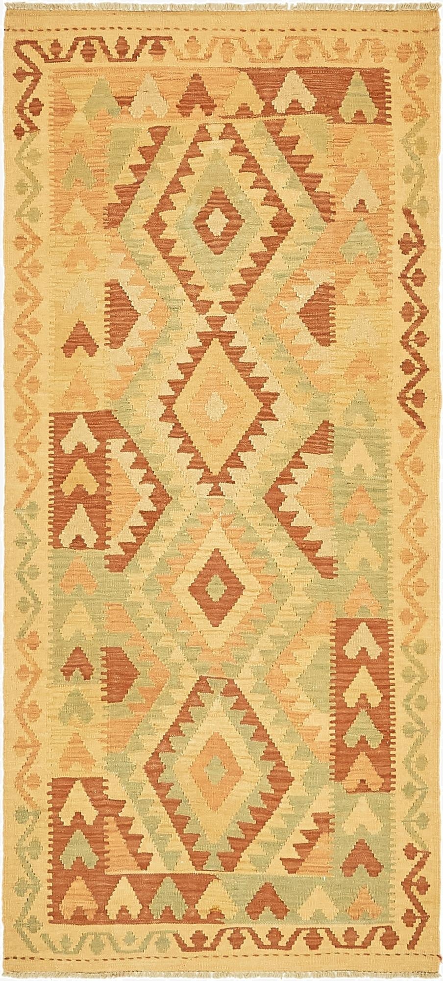2' 10 x 6' 5  Hand Woven Kilim Maymana Wool Runner Rug