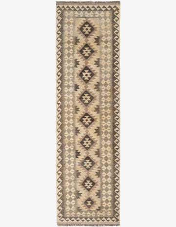 2' 9 x 9' 9 Hand Woven Kilim Maymana Wool Runner Rug