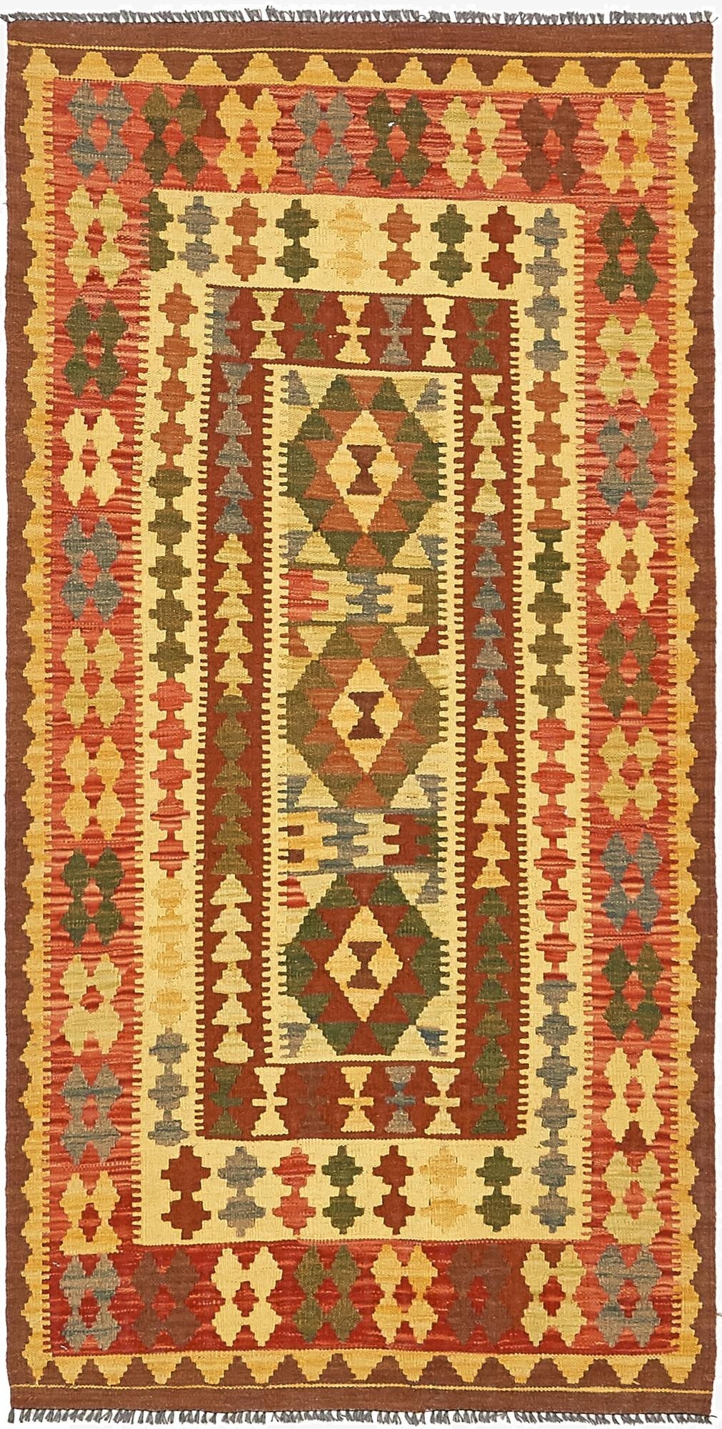 3' 3 x 6' 6  Hand Woven Kilim Maymana Wool Runner Rug