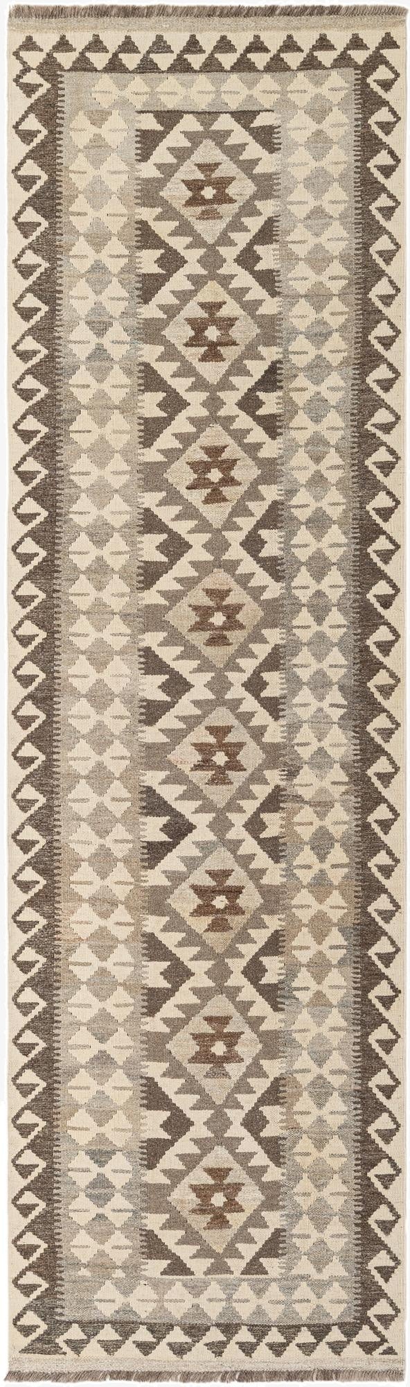 2' 6 x 9' 6  Hand Woven Kilim Maymana Wool Runner Rug