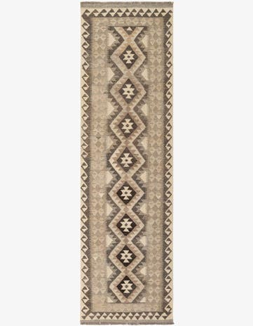 2' 9 x 9' 6 Hand Woven Kilim Maymana Wool Runner Rug