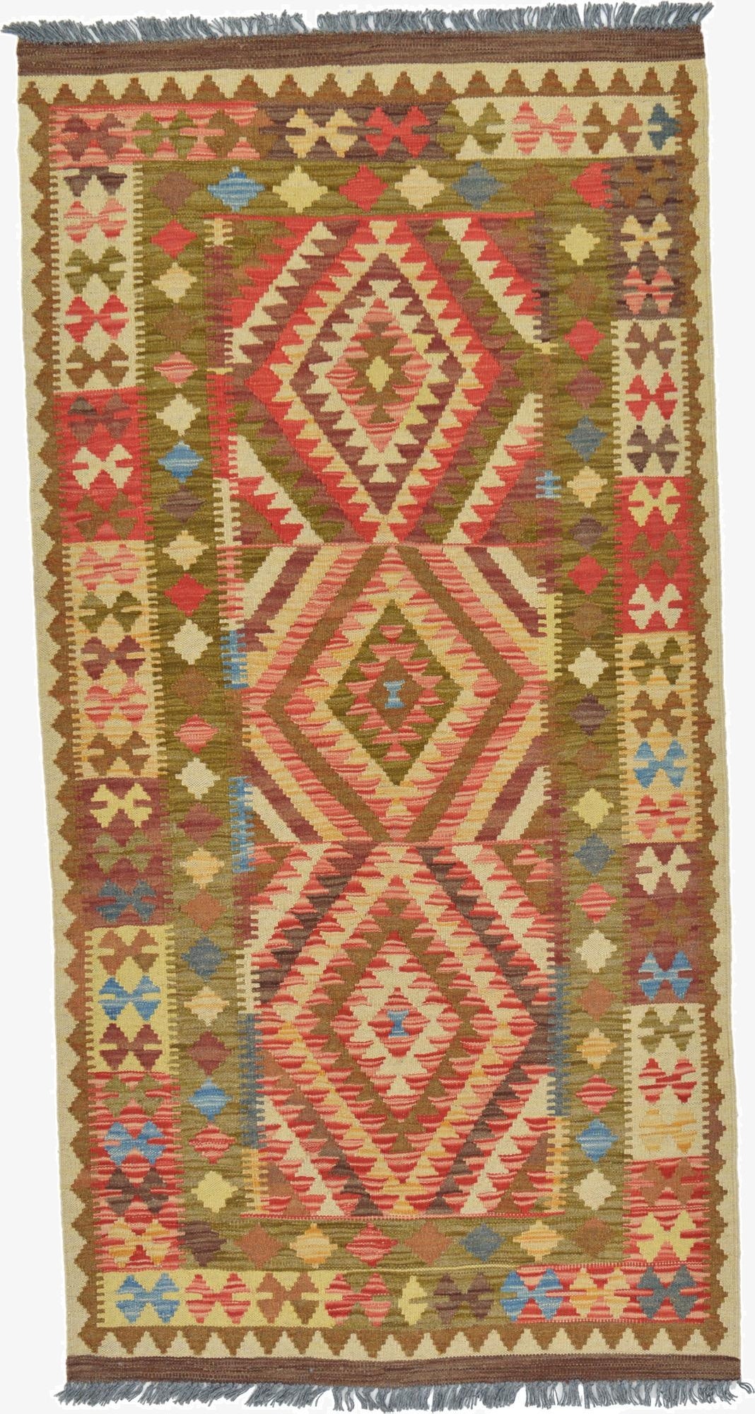 3' 3 x 6' 5  Hand Woven Kilim Maymana Wool Runner Rug