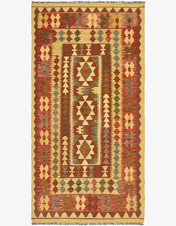 3' 2 x 6' 5 Hand Woven Kilim Maymana Wool Runner Rug