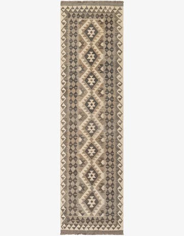2' 9 x 9' 9 Hand Woven Kilim Maymana Wool Runner Rug