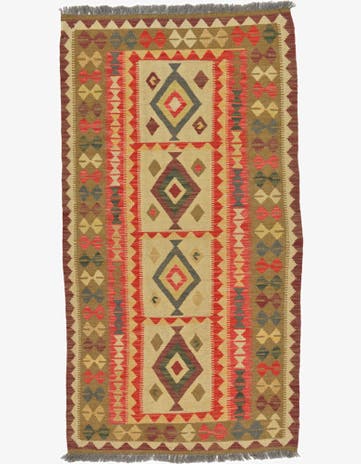 3' 7 x 6' 8 Hand Woven Kilim Maymana Wool Runner Rug